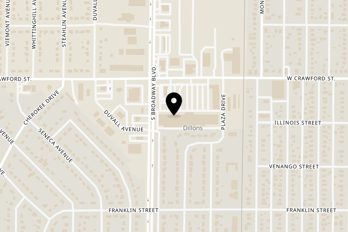 Map showing the location of Coop's Pizzeria on 1219A W Crawford St in Salina